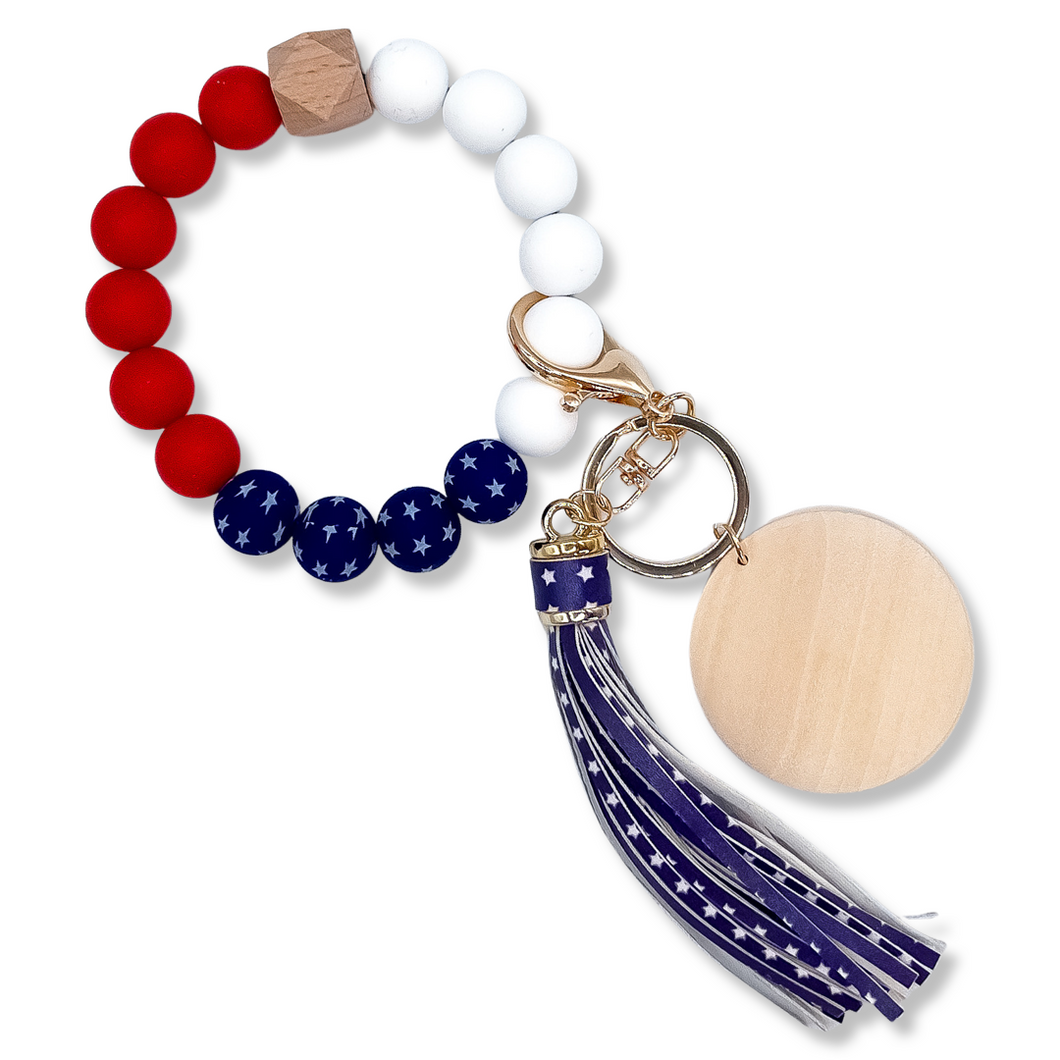 Engraved Red White and Blue Keychain Wristlet
